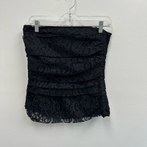 Vintage 80’s Black Lace Strapless Ruched Gathered Corset Top Size S - Picture 4 of 7